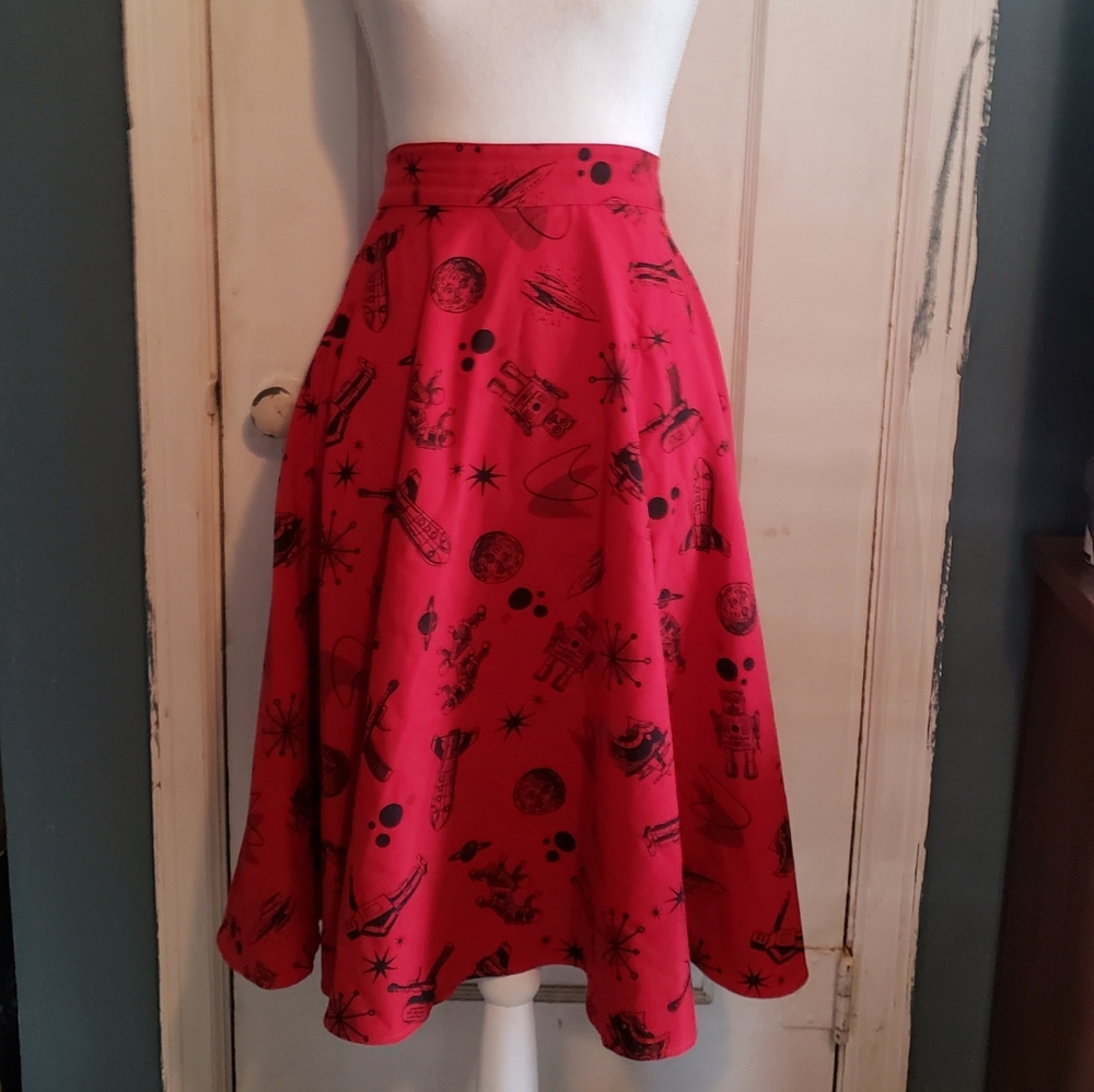 Rock Steady red atomic print skirt